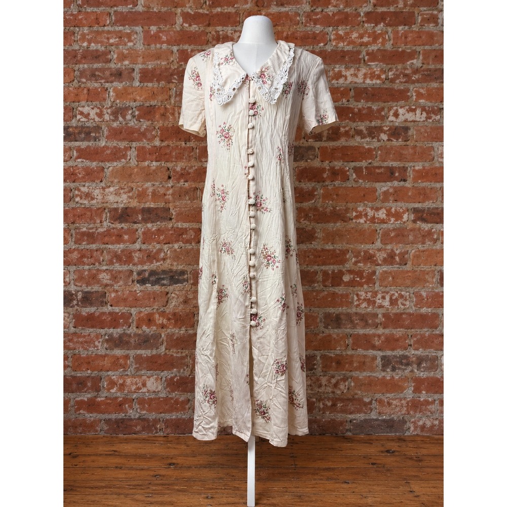 Vintage Floral Maxi Dress Corset Back Cottagecore Prarie Victorian Romantic Chic